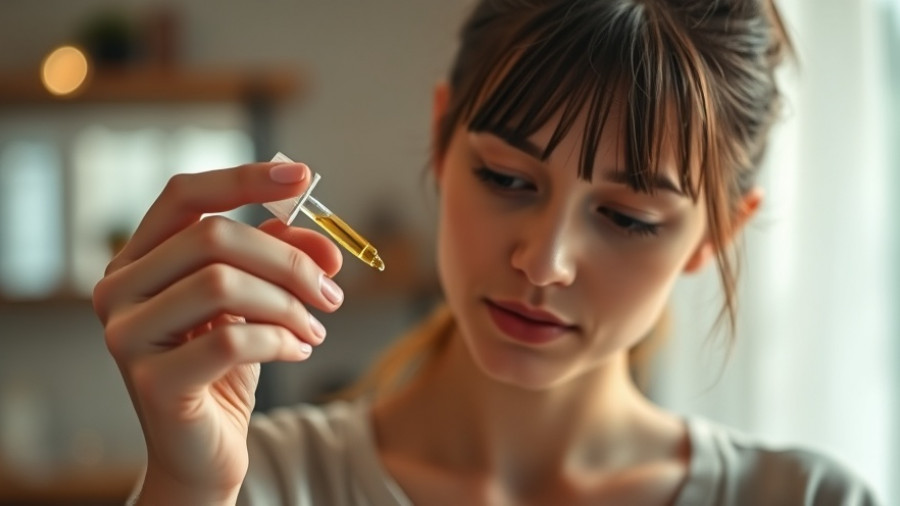 Young woman using castor oil dropper on skin, skincare benefits.