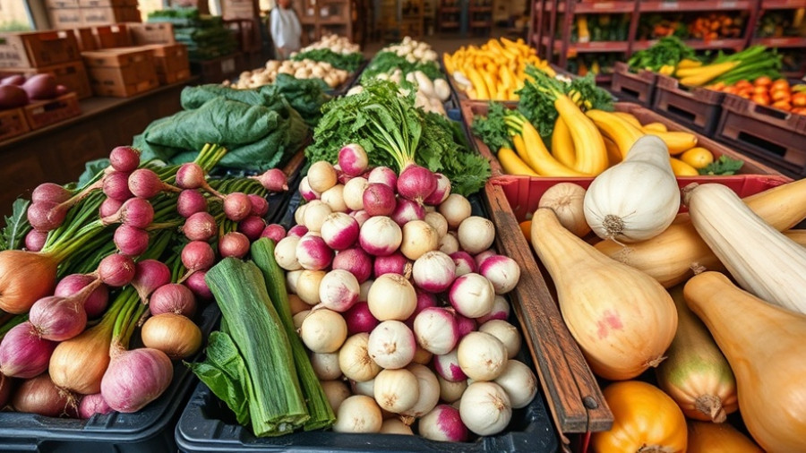 Crates filled with fresh vegetables at Colorado food bank.