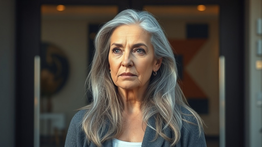 Thoughtful woman by modern doors representing Lakewood property deal legal issues.