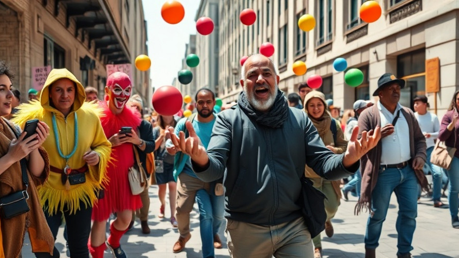Denver news: street protest with costumes and juggling activities.