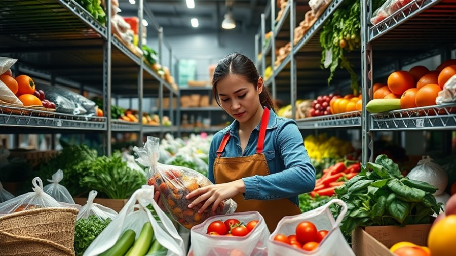 Volunteers organizing food at a distribution center.