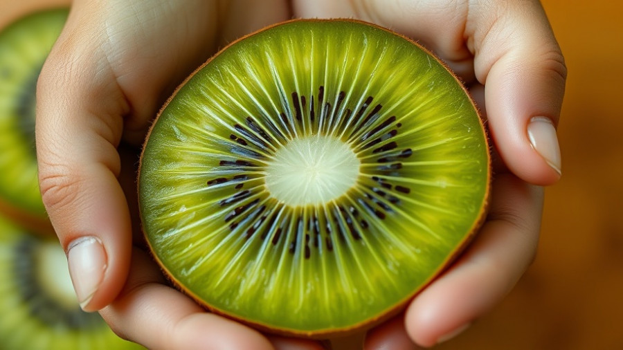 Hands holding sliced kiwi fruit highlighting nutritional benefits of kiwi skin.