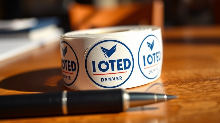 Colorado Election Day voting 'I Voted' stickers rolled on a table.