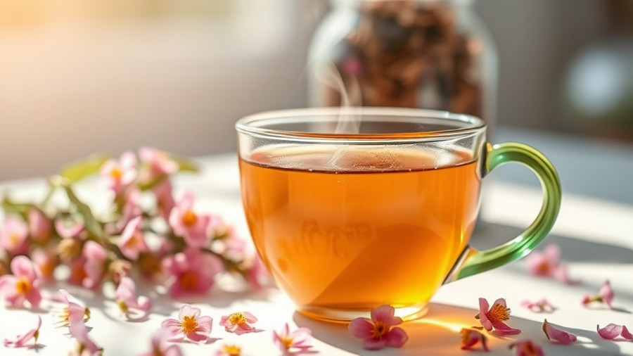Steaming herbal tea in a glass cup with flowers, teas to help lower blood pressure naturally.
