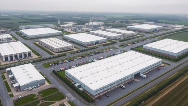 Aerial view of large industrial complex in green landscape, Denver business news.