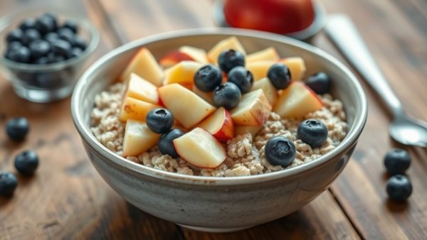 Benefits of Eating Oatmeal Regularly: oatmeal with apples and blueberries.