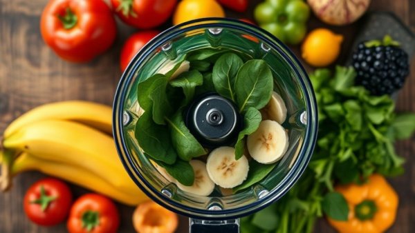 Blender with spinach and bananas showcasing potassium health benefits.