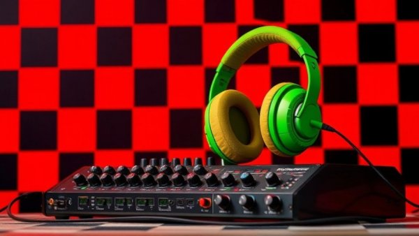 Fairphone Lands in the US: Retro electronic music devices on red background.