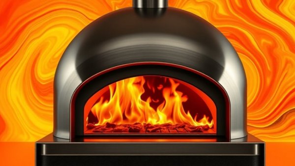 Modern pizza oven with flame against vibrant background, best pizza ovens 2025.