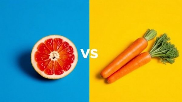 Nutritional difference between grapefruit and carrots comparison image.