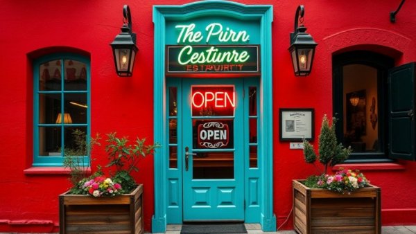 Vibrant restaurant facade with turquoise door, part of Denver Fashion Week culinary experiences.