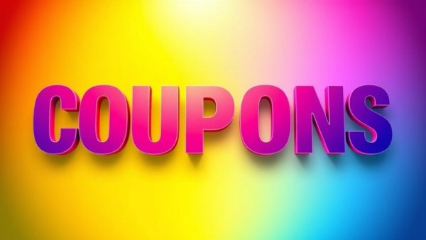 Colorful coupons text with gradient background for HBO Max promo code.