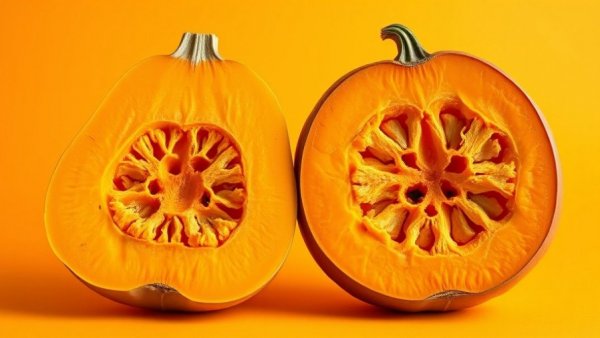 Comparison of butternut squash and pumpkin on vibrant background.