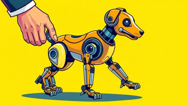 AI models controlling robotics depicted with a colorful robotic dog and abstract hand