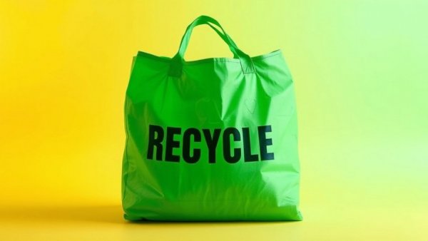 Trashie recycling program bag on colorful gradient background.