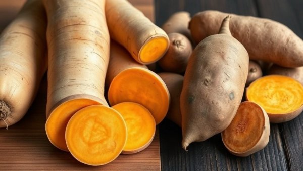 Yams vs sweet potatoes comparison with distinct textures.