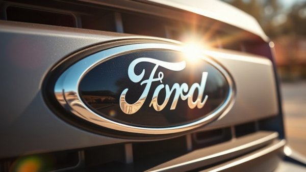 Close-up of Ford logo for Ford Bronco recall news.