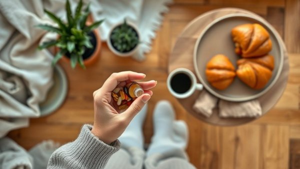 Person with supplements and coffee on a table, supplements to avoid taking with coffee.