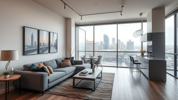 Luxurious Denver rental apartment with skyline view, highlighting modern rental incentives.