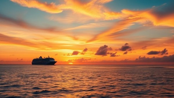 Financial advice for cruising: sunset view with cruise ship