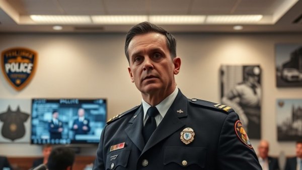 Denver Police officer briefing press with evidence display, Denver news.