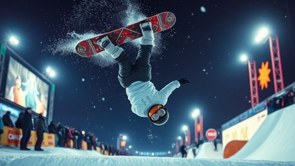 Snowboarder performing trick at X Games Aspen 2026 with spectators.