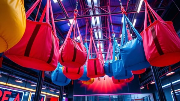 Colorful Denver obstacle course with vibrant neon lighting