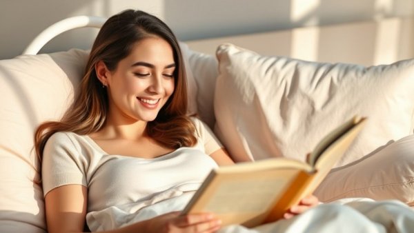 Relaxed young woman reading for social media detox mental health.