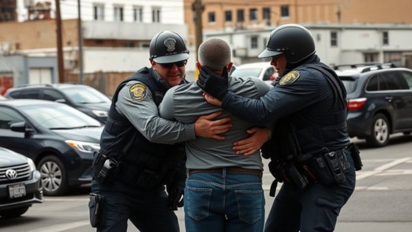 Law enforcement detains a person in an urban area for Denver local news.