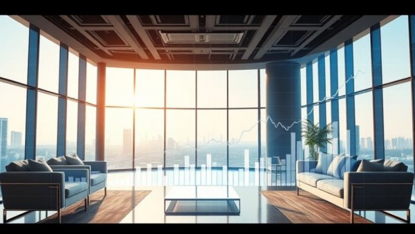 Modern office with financial chart depicting high-yield savings rates today.