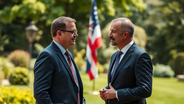 Leaders discussing the Ukraine US peace plan outdoors.