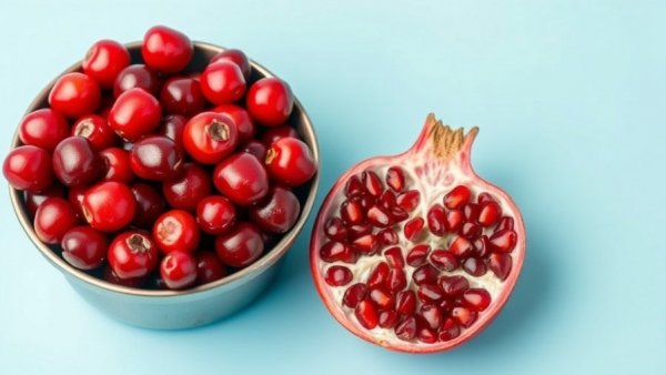 Comparison of cranberries and pomegranate highlighting vitamin C and fiber.
