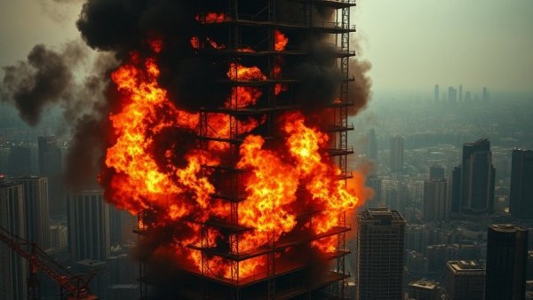 Hong Kong tower fire engulfing skyscraper with smoke.