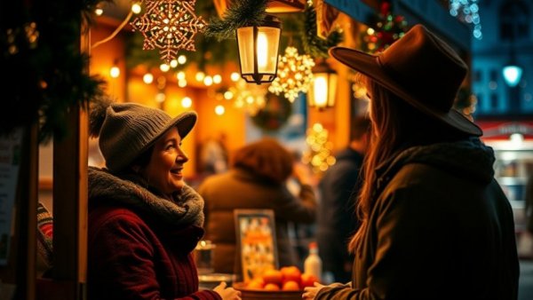Colorado holiday markets scene with vendor and customers indoors