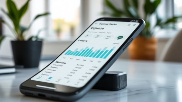 Modern smartphone with the best personal expense tracker app 2025 interface.