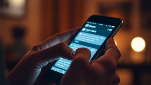 Person texting on a smartphone, close-up in dim light.