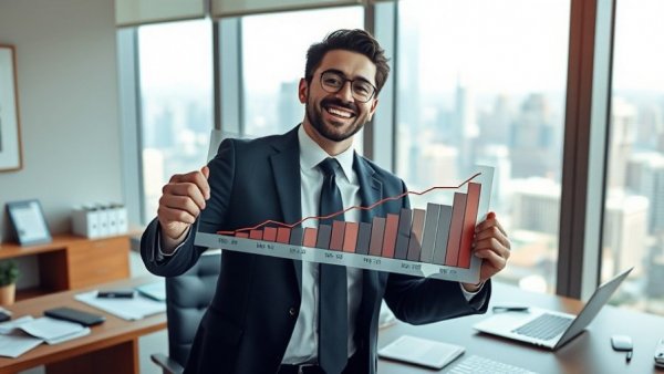 Man in office holding mortgage rate graph, representing mortgage rates today.