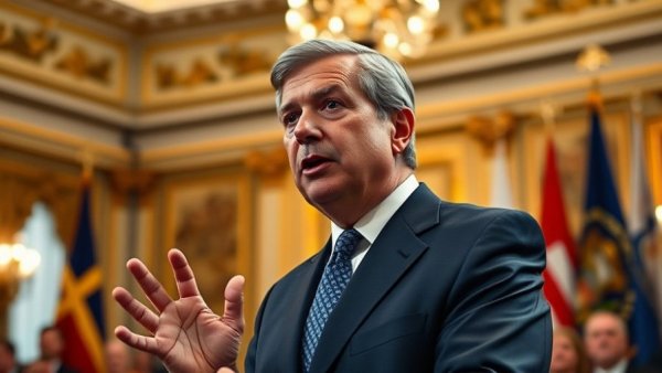 Political leader speaking during Ukraine peace talks.