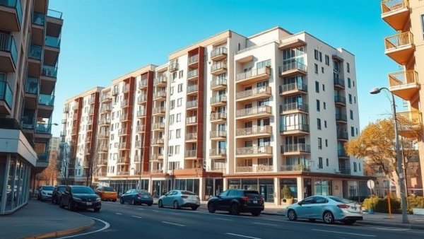 Modern apartment buildings and parking lot near Governor’s Mansion