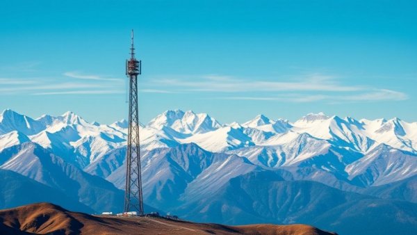 Communications towers in Colorado with mountain backdrop illustrating broadband funding.
