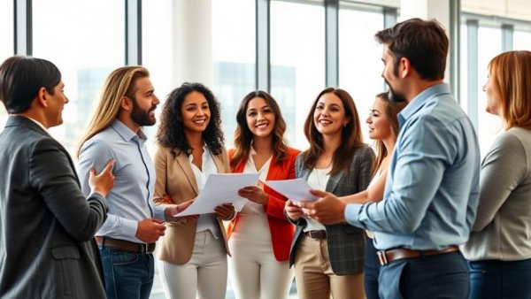 Professionals discussing mortgage options in an office.