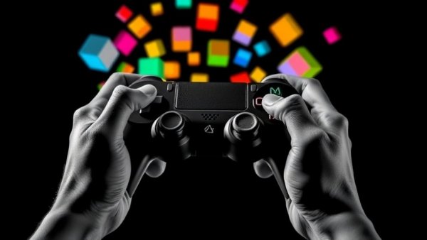 AI models in game design creating a colorful 3D block projection.