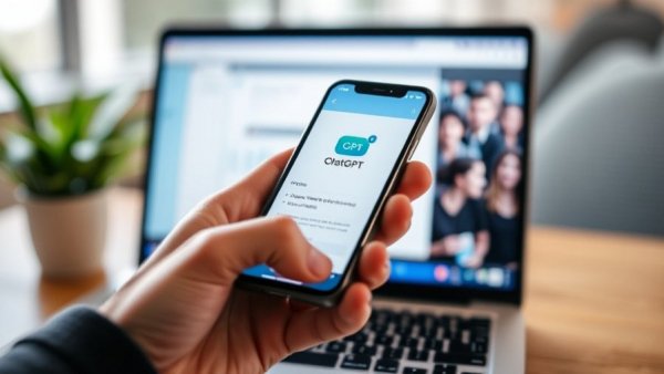 Person holding smartphone with ChatGPT app in focus, ChatGPT copyright case.