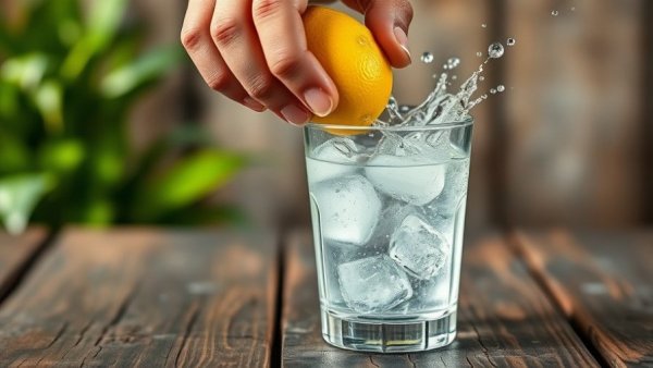 Refreshing Vitamin C drink with lemon in a sunlit setting.