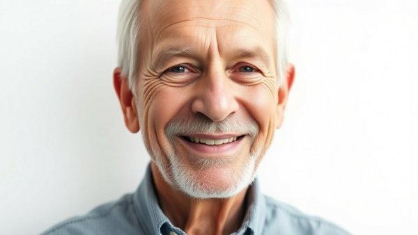 Elderly man smiling softly in a portrait.
