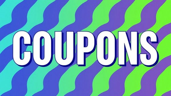 Bold 'COUPONS' text on retro-patterned background, Vimeo promo codes and deals.