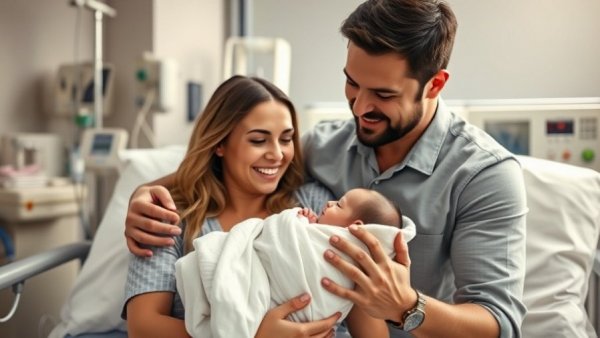 Parents in hospital celebrating newborn, reducing preeclampsia risk context.