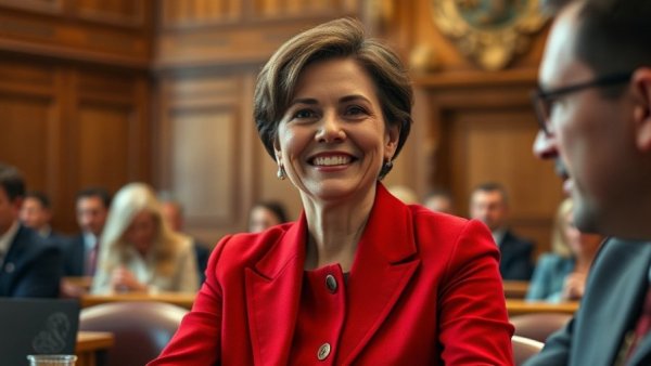 Denver local news: Councilwoman smiling during a government meeting.