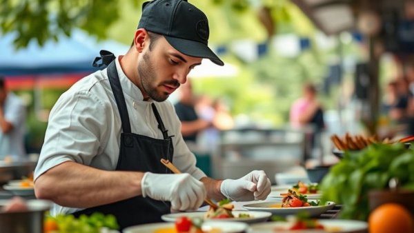 Chef at 2026 Food & Wine Classic in Aspen preparing gourmet dish.
