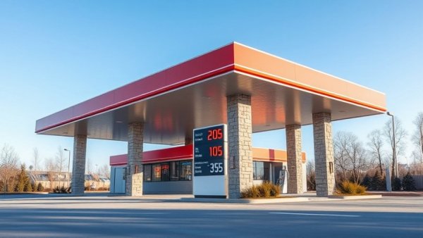 Colorado gas station showing dropping gas prices on a clear winter day.